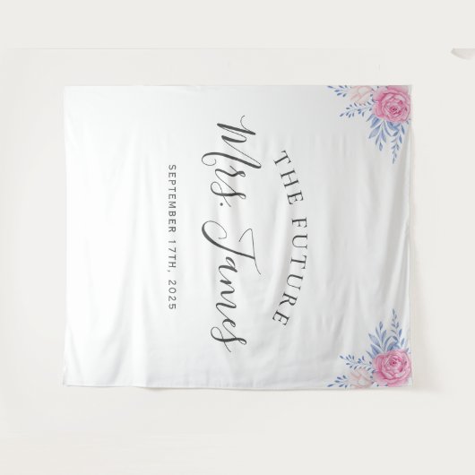 Blush Pink Rose Bläserblütenduft Blau Hochzeitskul Wandteppich (Vorderseite (Horizontal))