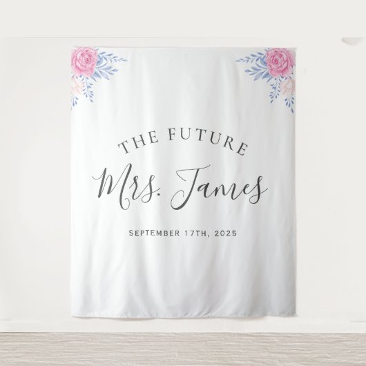 Blush Pink Rose Bläserblütenduft Blau Hochzeitskul Wandteppich (Vorderseite)