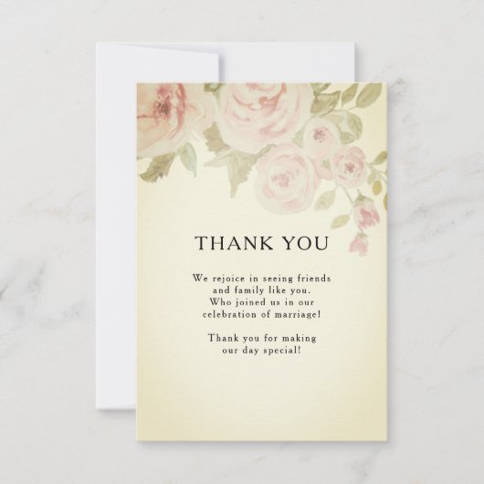 Blush Pink Rose Bläserne Wasserfarbenparade Hochze Dankeskarte (Vorderseite)