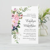 Blush Pink Rose Bloral Bouquet Grau Probe Einladung (Stehend Vorderseite)