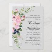Blush Pink Rose Bloral Bouquet Grau Probe Einladung (Vorderseite)