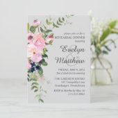 Blush Pink Rose Bloral Bouquet Grau Probe Einladung (Stehend Vorderseite)