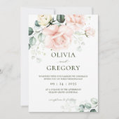 Blush Pink Rose Bloral Hochzeitseinladung Einladung (Vorderseite)
