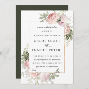 Blush Pink Rose Bloral Hochzeitseinladung Einladung