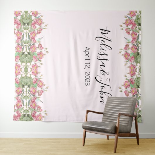 Blush Pink Rose Blues Hochzeitsszenario Wandteppich (Beispiel (Horizontal))