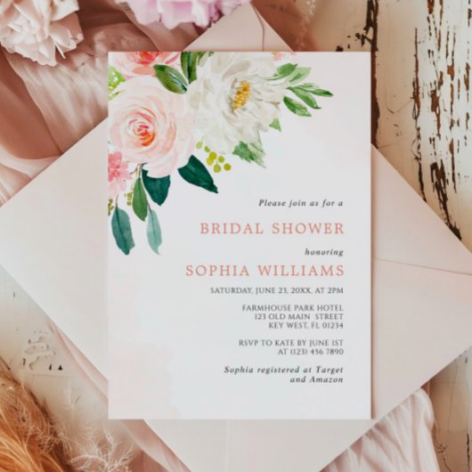 Blush Pink Rose Blumendusche Einladung