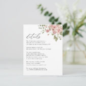 Blush Pink Rose Blumeninformationen Hochzeiten Begleitkarte (Stehend Vorderseite)