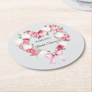 Blush Pink Rose Blumenkohl Brautparty Runder Pappuntersetzer