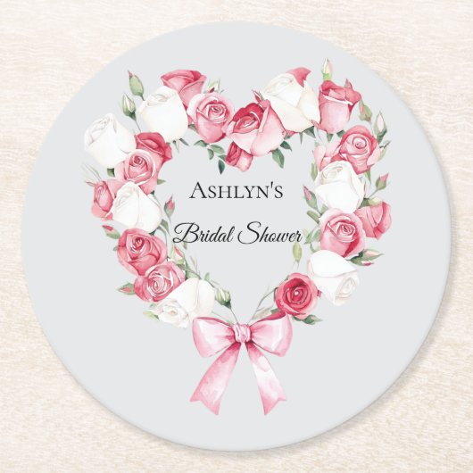 Blush Pink Rose Blumenkohl Brautparty Runder Pappuntersetzer (Vorderseite)