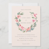 Blush Pink Rose Blumenkranz in einer Hochzeit Einladung (Vorderseite)