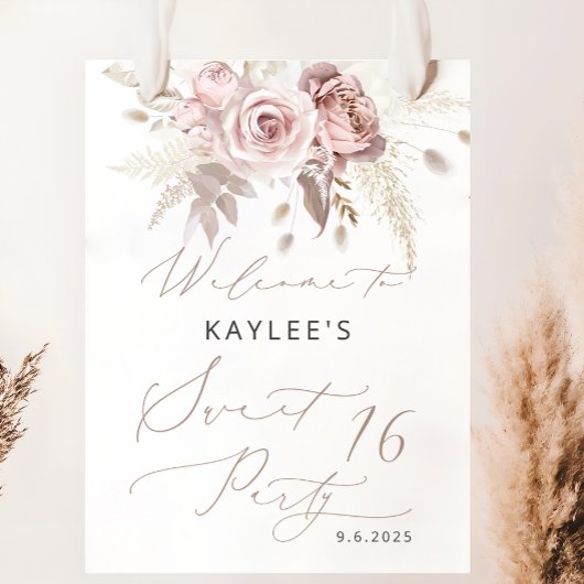 Blush Pink Rose Blumensaft 16 Geburtstag Willkomme Poster