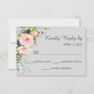 Blush Pink Rose Blumenstrauß auf Gray Wedding RSVP Karte