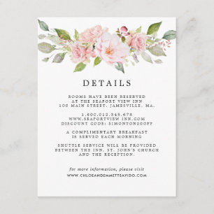 Blush Pink Rose Blumenstrauß Gastdetails Begleitkarte