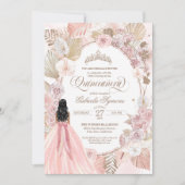 Blush Pink Rose Boho Quinceanera getrocknet Einladung (Vorderseite)