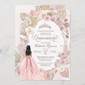 Blush Pink Rose Boho Quinceanera getrocknet Einladung (Vorne/Hinten)