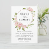 Blush Pink Rose Botanischer Kranz Hochzeit Einladung (Stehend Vorderseite)