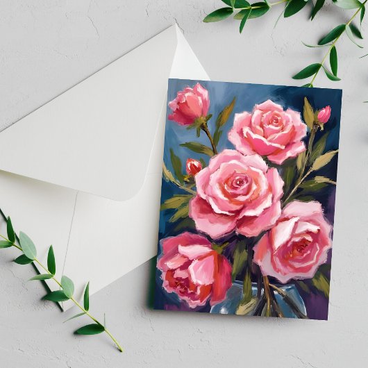 Blush Pink Rose Bouquet Painting Card