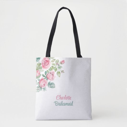 Blush Pink Rose Bridesmaid Bachelorette Floral Tasche (Vorderseite)