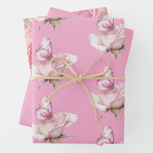 Blush Pink Rose Butterfly Birthday Geschenkpapier Set (Beispiel)
