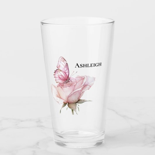 Blush Pink Rose Butterfly   Glas (Vorderseite)