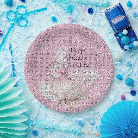Blush Pink Rose Butterfly Sparkle Birthday Pappteller (Party)