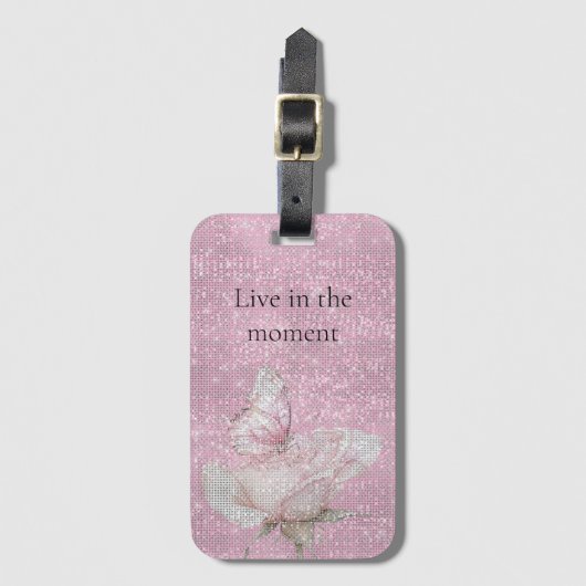 Blush Pink Rose Butterfly Sparkle Gepäckanhänger (Vorderseite Vertikal)