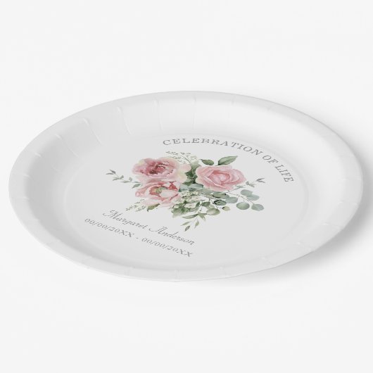 Blush Pink Rose Celebration of Life Pappteller (Schrägansicht)