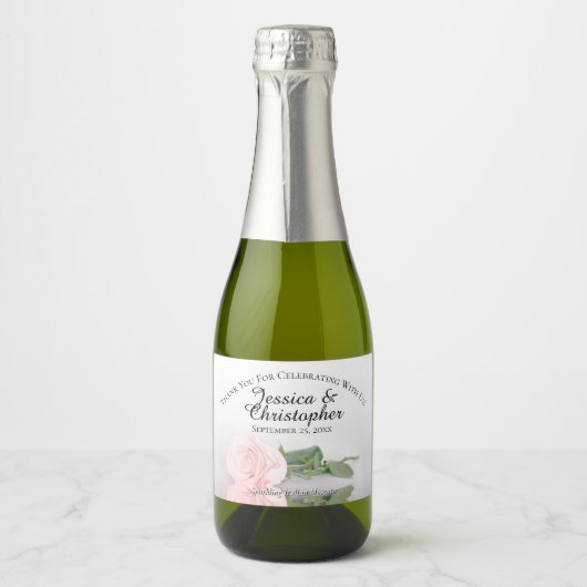 Blush Pink Rose Classy Wedding Danke Mini Schaumweinetikett (Vorderseite)