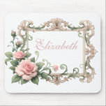 Blush Pink Rose Custom Name Mousepad<br><div class="desc">Blush Pink Rose Mothers Day or Birthday gifts.</div>