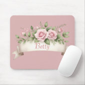 Blush Pink Rose Custom Name Mousepad (Mit Mouse)