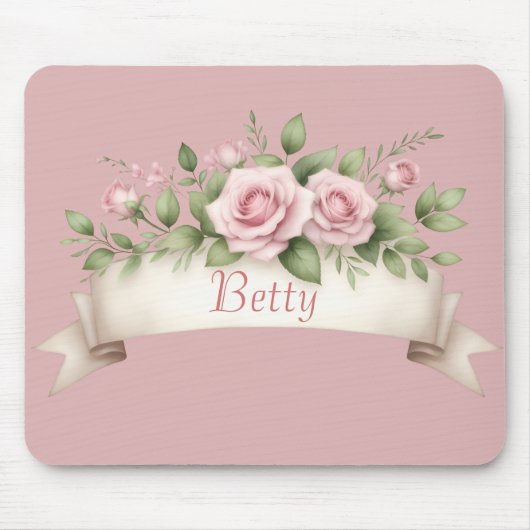 Blush Pink Rose Custom Name Mousepad (Vorne)