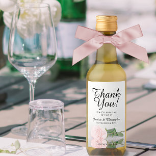 Blush Pink Rose Elegant Wedding Danke Mini Weinetikett