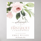 BLUSH PINK ROSE FLORA ERSTE HOLY COMMUNION WILLKOM POSTER (Vorne)