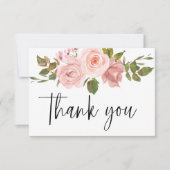 Blush Pink Rose Floral Elegant Danke Karte (Vorderseite)