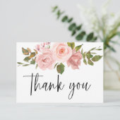 Blush Pink Rose Floral Elegant Danke Karte (Stehend Vorderseite)