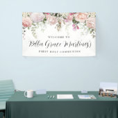 Blush Pink Rose Floral Erste Kommune Willkommen Banner (Messeveranstaltung)