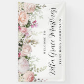 Blush Pink Rose Floral Erste Kommune Willkommen Banner (Vertikal)