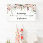 Blush Pink Rose Floral Erste Kommune Willkommen Banner (Insitu)
