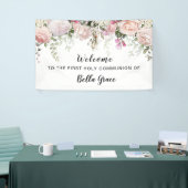 Blush Pink Rose Floral Erste Kommune Willkommen Banner (Messeveranstaltung)