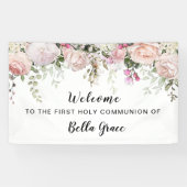 Blush Pink Rose Floral Erste Kommune Willkommen Banner (Horizontal)