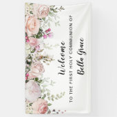 Blush Pink Rose Floral Erste Kommune Willkommen Banner (Vertikal)