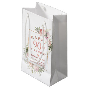 Blush Pink Rose Floral Gold 90. Geburtstag Kleine Geschenktüte