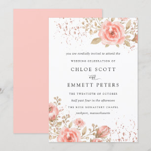 Blush Pink Rose Floral Gold Blätter Einladung