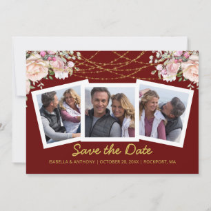 Blush Pink Rose Floral Gold Burgund 3 Foto Save The Date