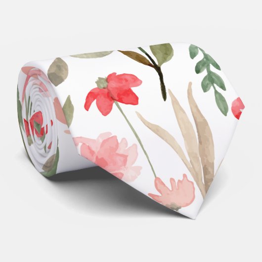 Blush Pink Rose Floral Moderner Chic Neck Tie Krawatte (Gerollt)