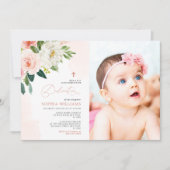 Blush Pink Rose Floral Photo Girl Dedication Einladung (Vorderseite)