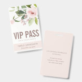BLUSH PINK ROSE FLORAL VIP JEDE PARTY PASS AUSWEIS (Vorder- & Rückseite)