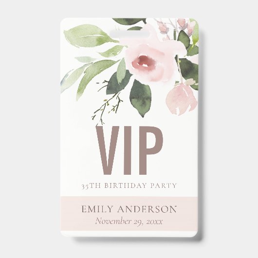 BLUSH PINK ROSE FLORAL VIP JEDES ALTER GEBURTSTAG  AUSWEIS (Vorderseite)