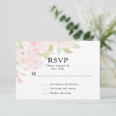 Blush Pink Rose Floral Wasserfarbe Hochzeit RSVP Karte (Stehend Vorderseite)