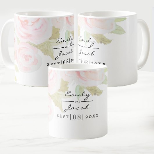 Blush Pink Rose Floral Wasserfarbe Hochzeitscouch Kaffeetasse